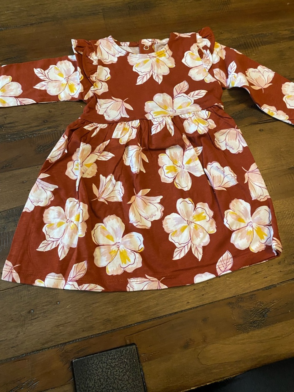 Carter's Rust Floral Ruffle-Shoulder Dress